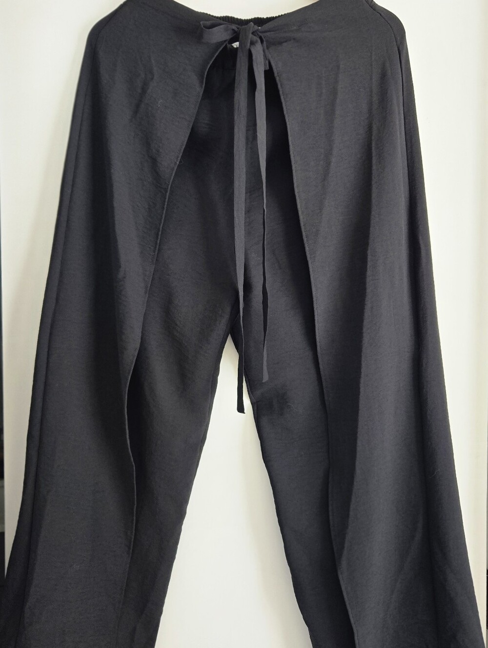 Women's Black Pants - Zara Double-Layer Pants with Tie Detail Size L